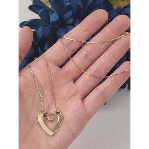 14K Yellow Gold 17" Chain Necklace with Large Gold Heart Pendant 5.95g